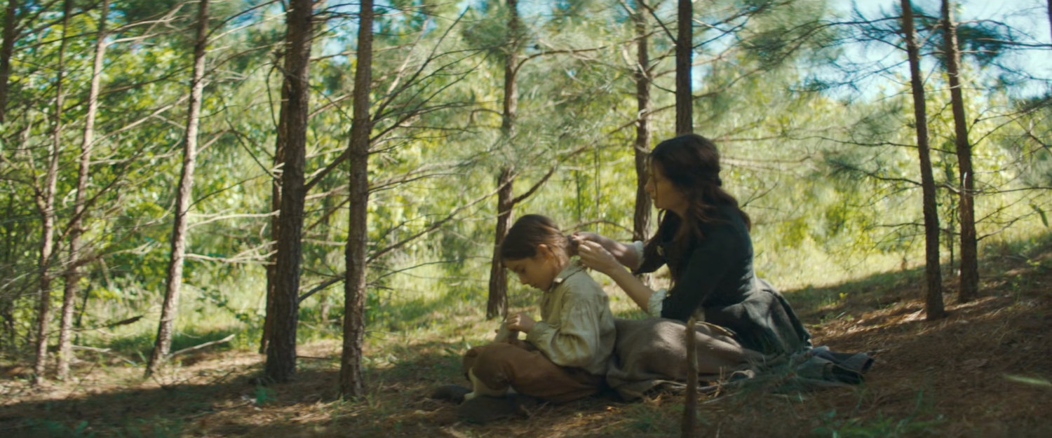 Nick and Agatha in New England woods, 1756.