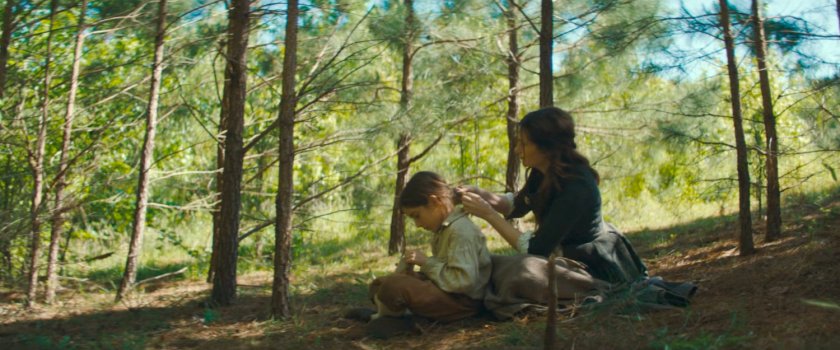 Nick and Agatha in New England woods, 1756.