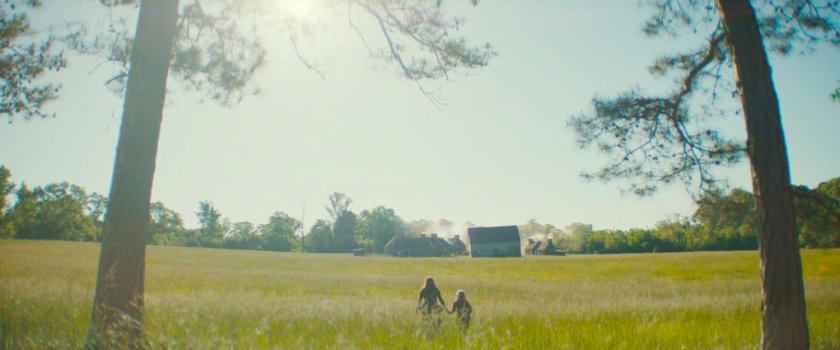 Nick and Agatha crossing a field in New England, 1756.
