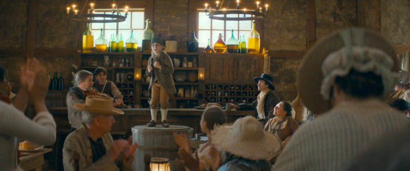 Nicky singing inside a New England Tavern, 1756.