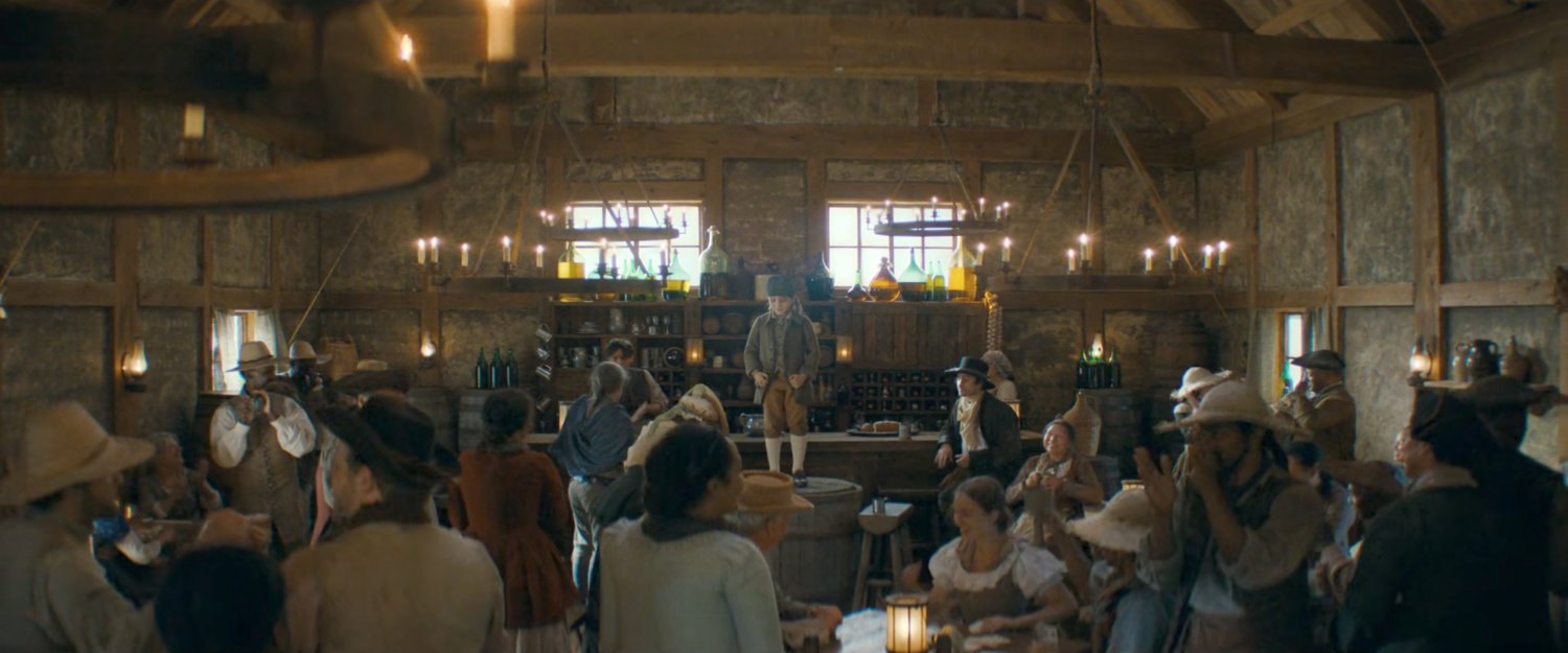 Nicky singing inside a New England Tavern, 1756.