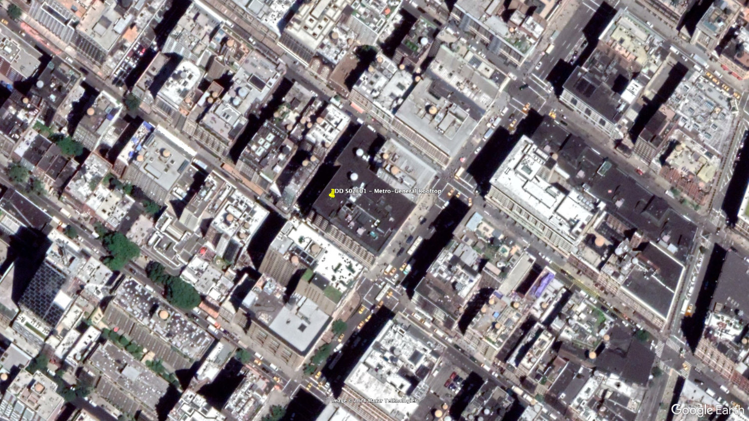 Satellite view of rooftop location used for this episode.