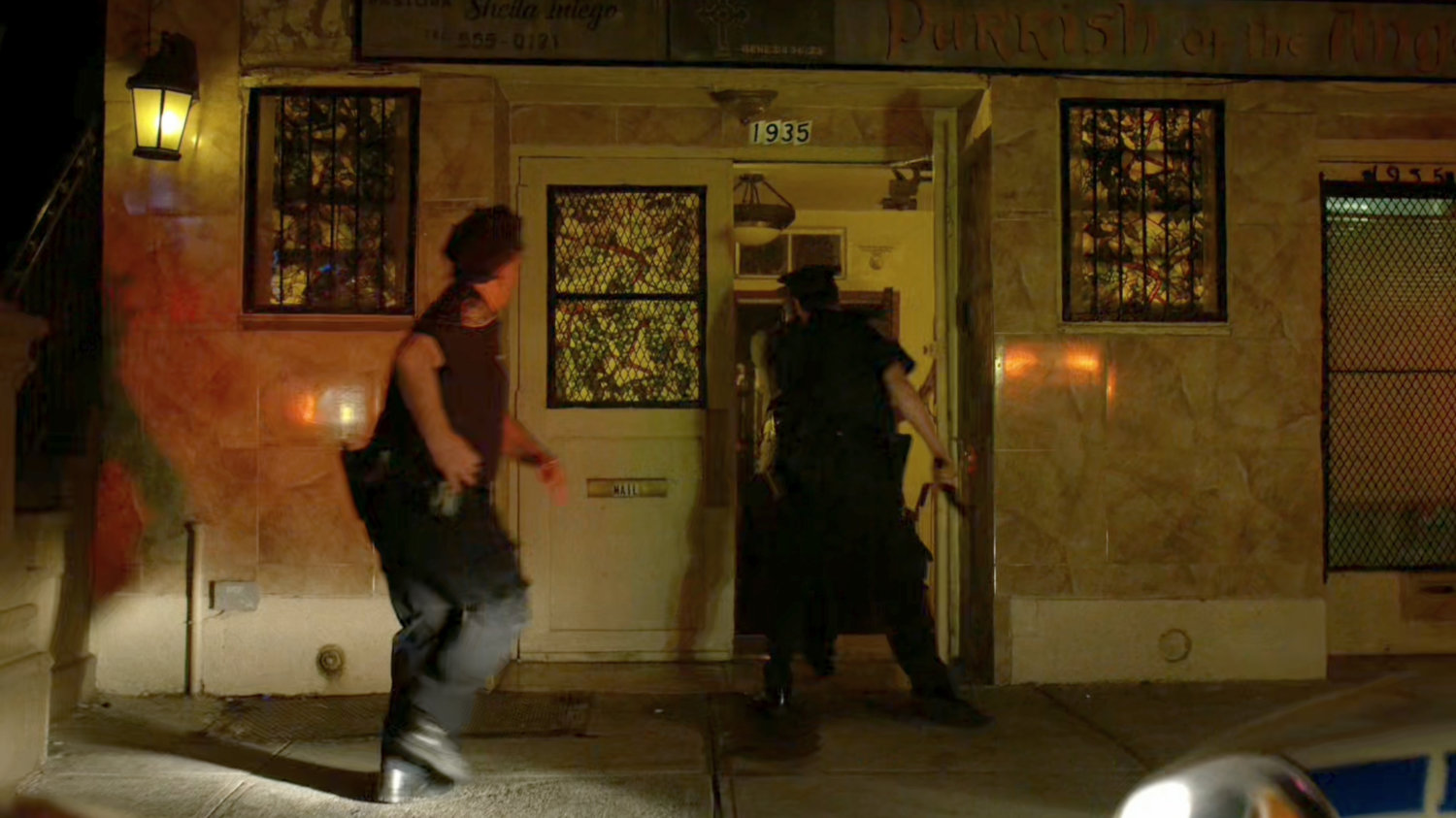 Police rushing into the Parrish of the Angels Church.