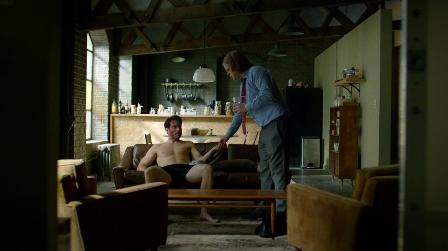 Matt and Foggy in Matt's apartment.
