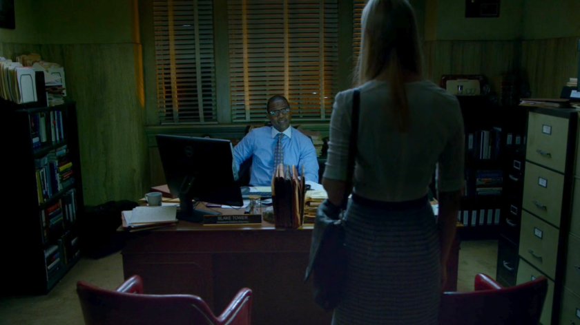 Karen and ADA Blake Tower in his office.