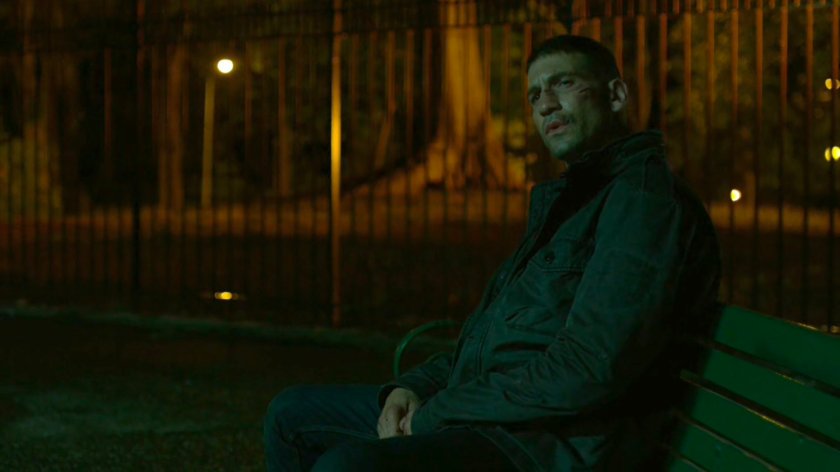 Frank Castle on a park bench.
