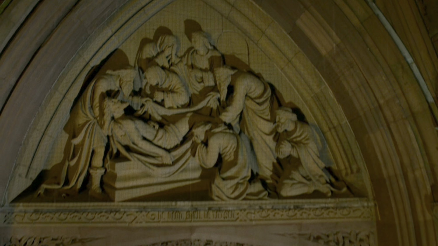 Sculpture above gates for St. Michael's Cemetery.