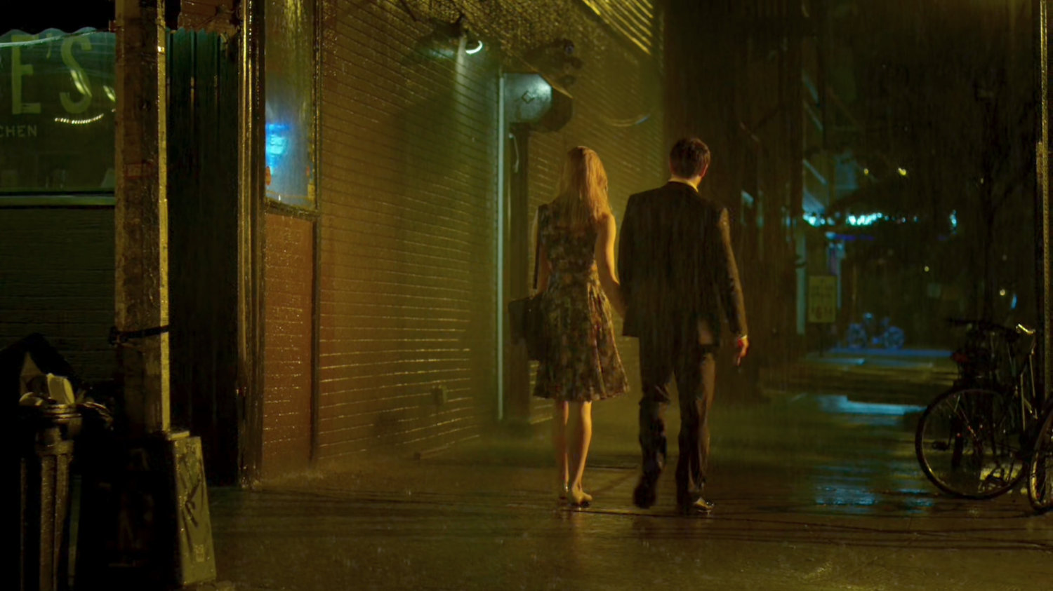 Matt and Karen around the corner from Josie's Bar in the rain