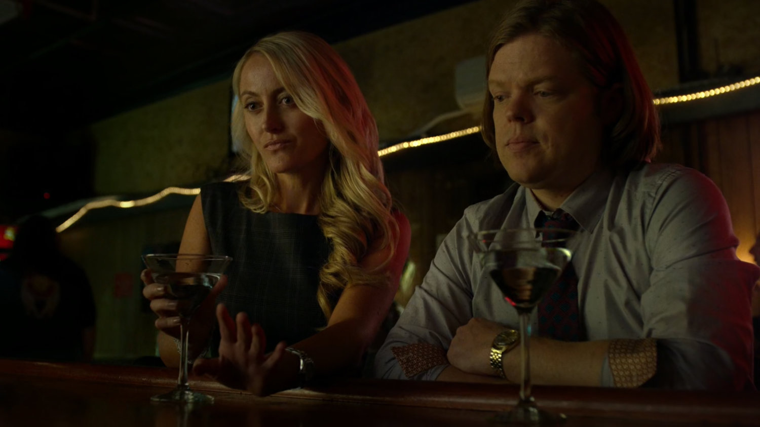 Foggy and Marci sitting at the bar in Josie's Bar.