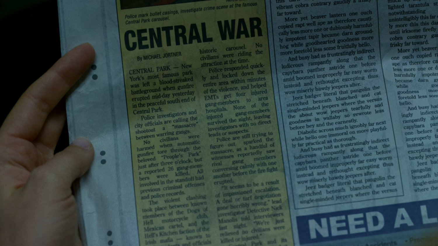 Close-up of newspaper story "Central War."