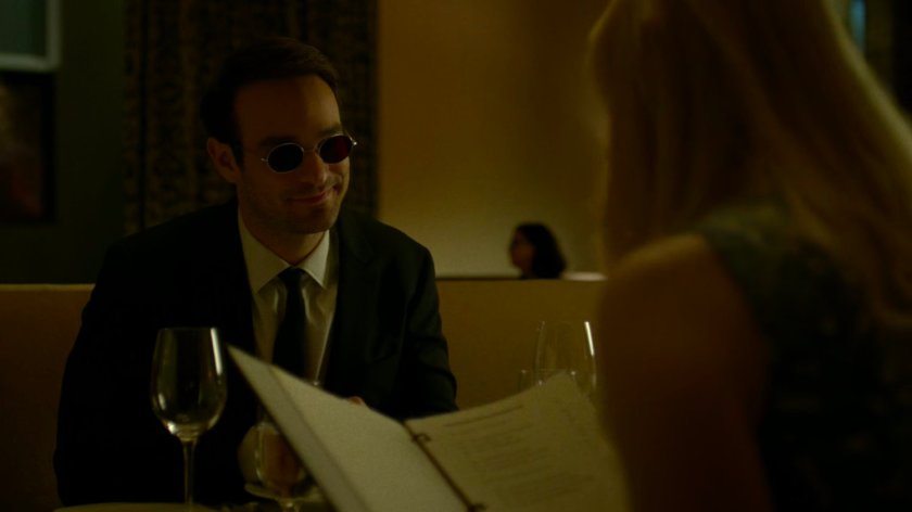 Matt and Karen at a fancy restaurant.