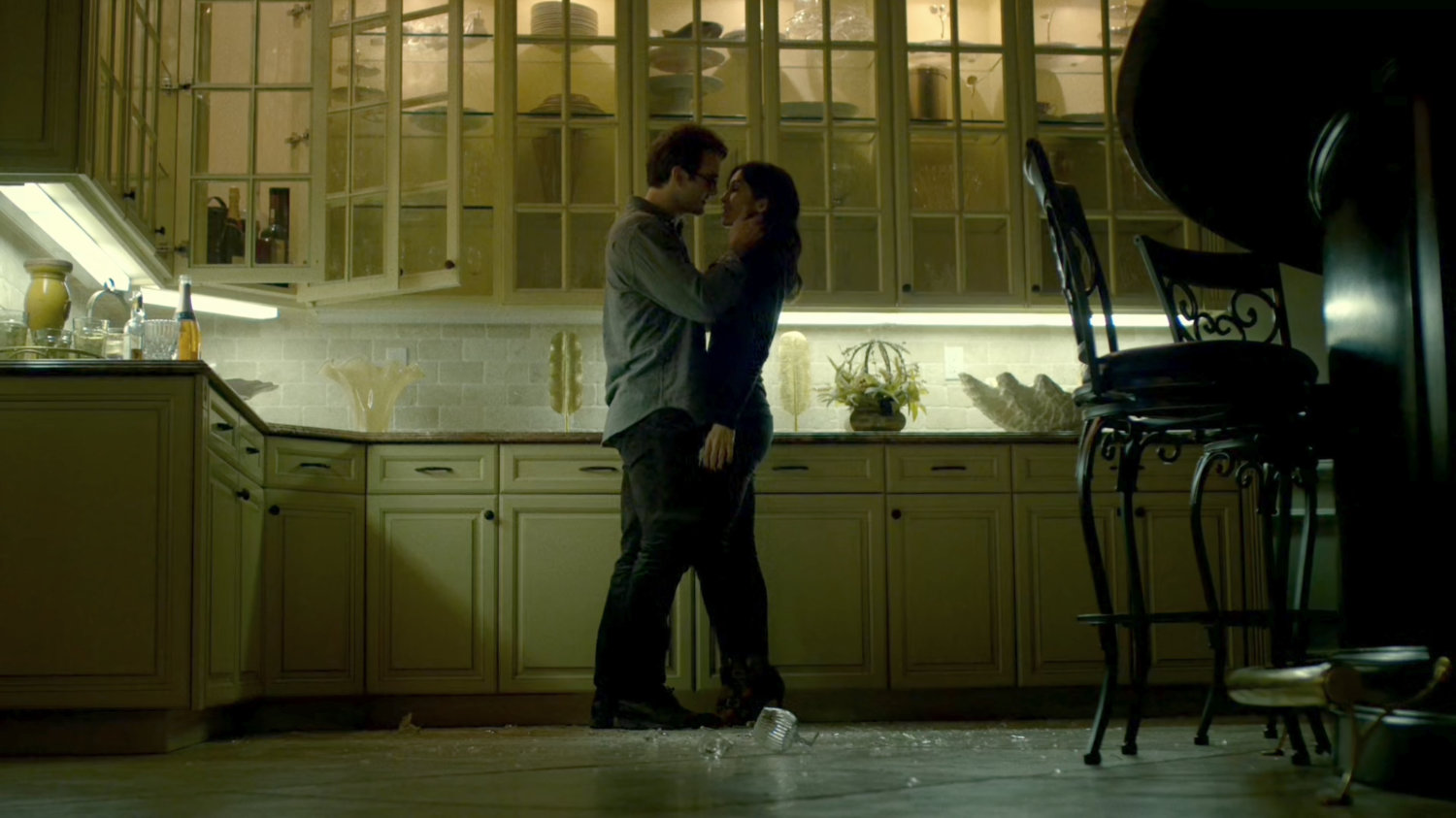 Matt and Elektra in the kitchen of Roscoe Sweeney's mansion.