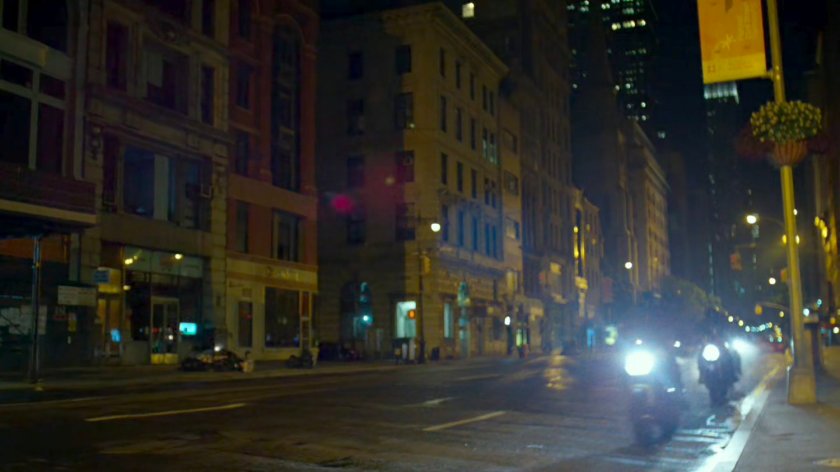 A trio of Yakuza motorcycle riders cruise through a New York street.