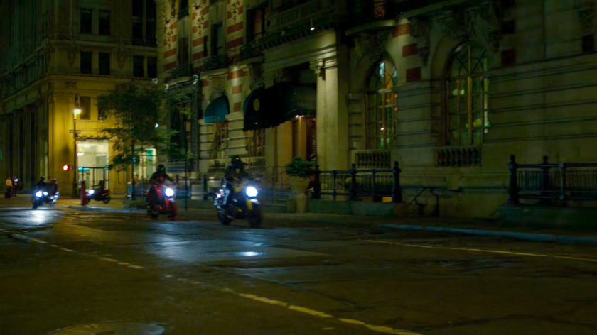 A trio of Yakuza motorcycle riders cruise through a New York street.