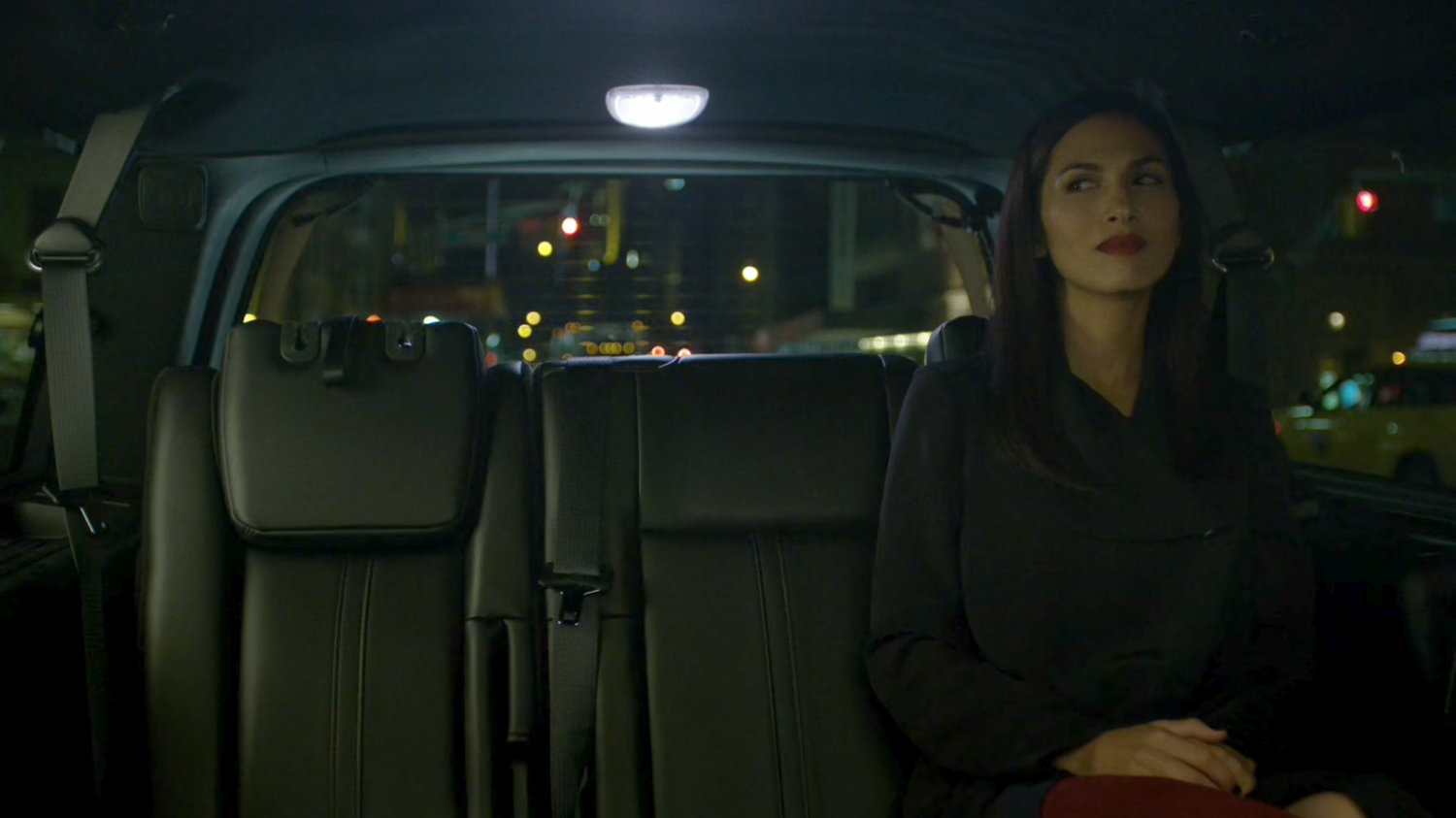 Elektra in a Limo at night.