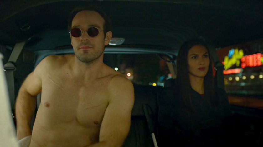 Matt and Elektra in a Limo at night.