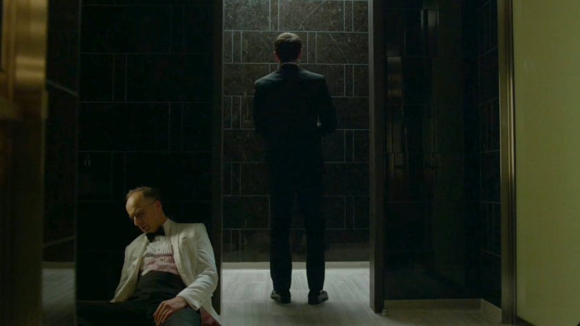 Matt exits the Roxxon Gala bathroom past an unconscious Stan Gibson.