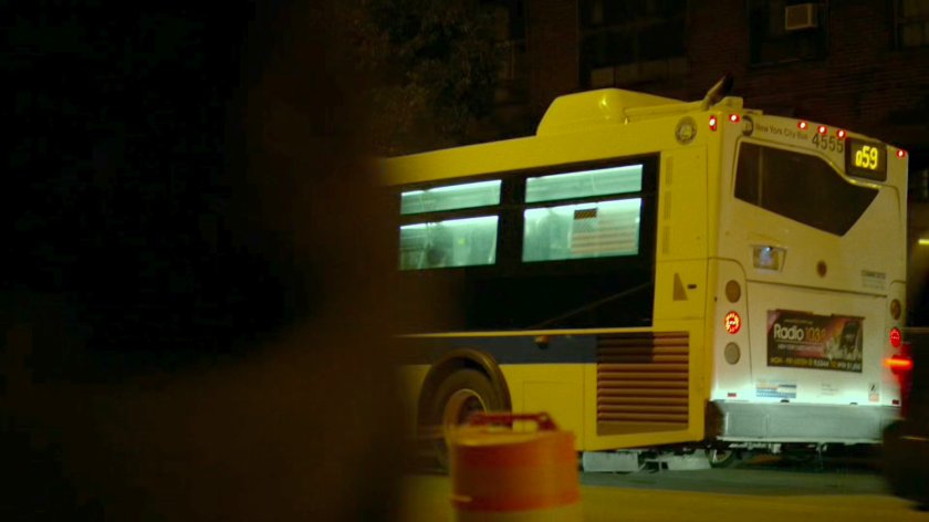 Bus outside Matt's apartment.