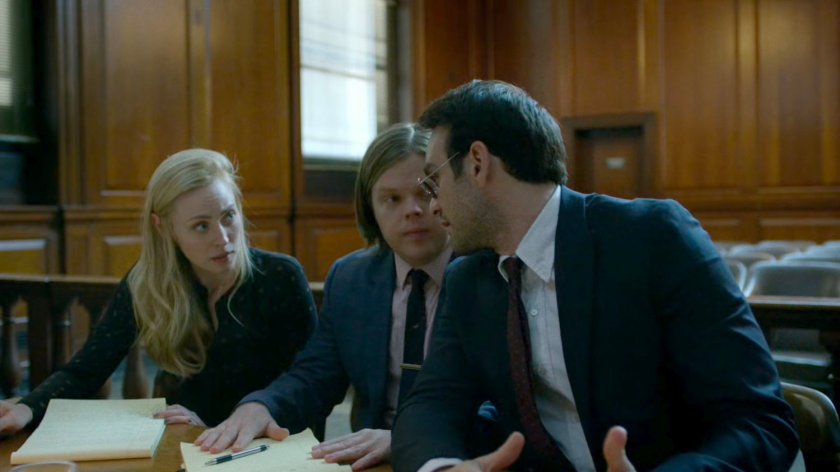 Karen, Foggy, and Matt in courtroom.