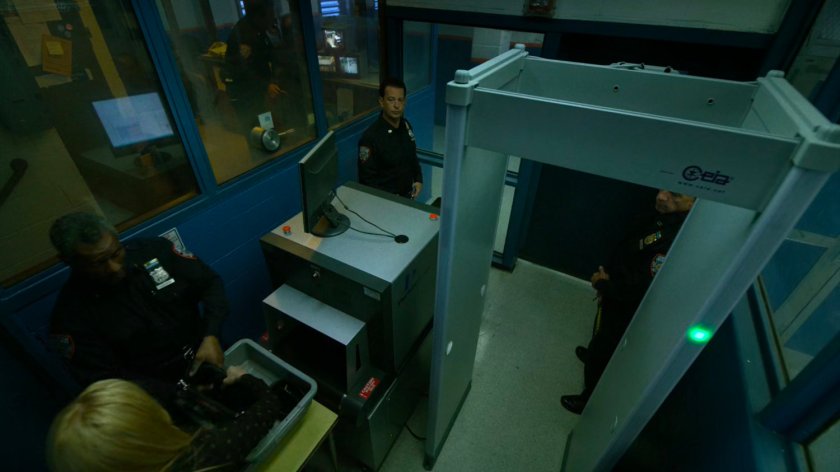 Security checkpoint at county jail.