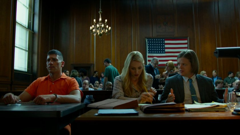 Frank, Karen, and Foggy in courtroom.