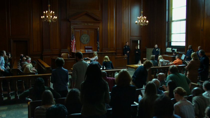 View of the trial of the Punisher in courtroom.