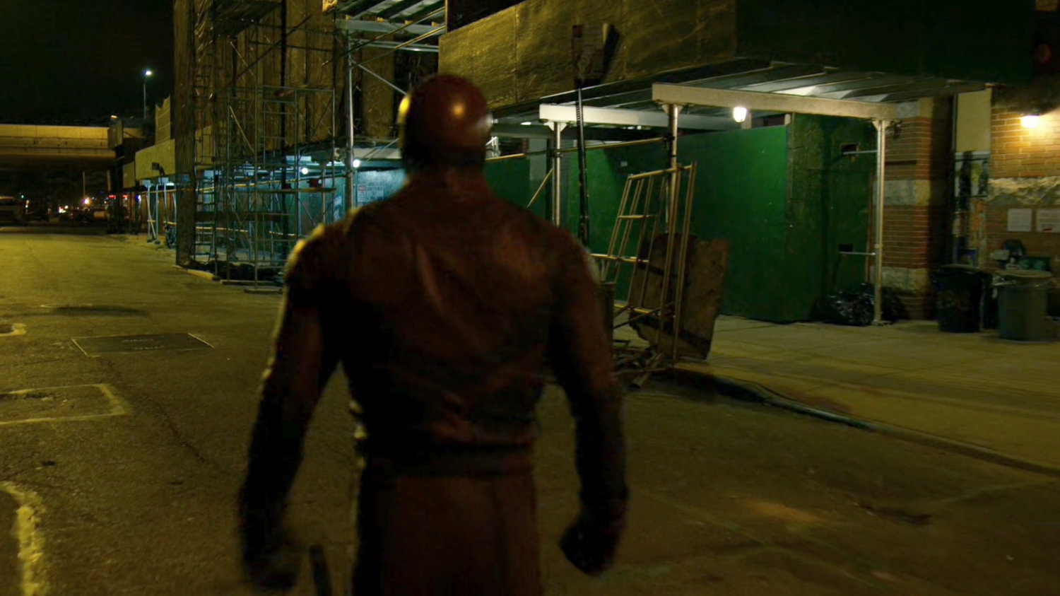Daredevil walking towards Midland Circle construction site.