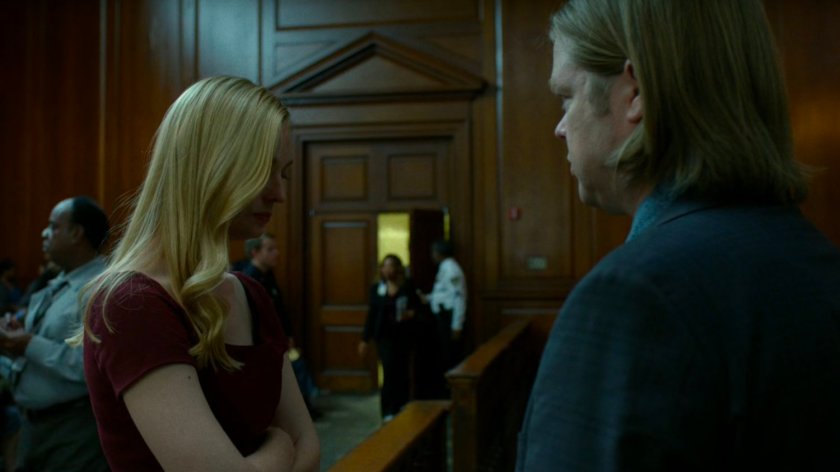 Karen and Foggy wait in the courtroom.