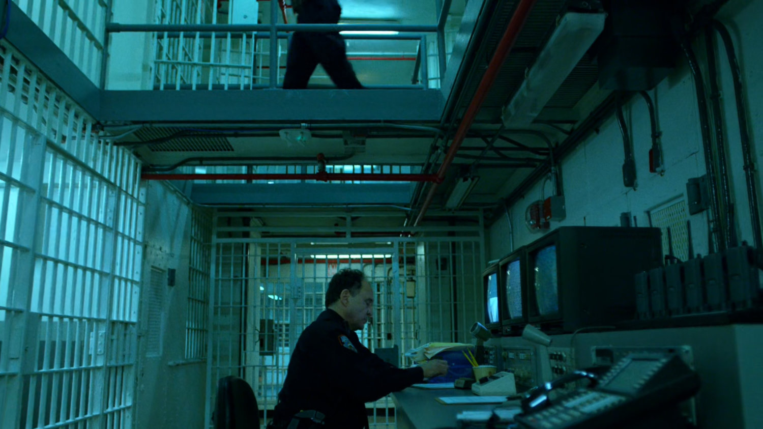 Guard station in Ryker's Island correctional facility.