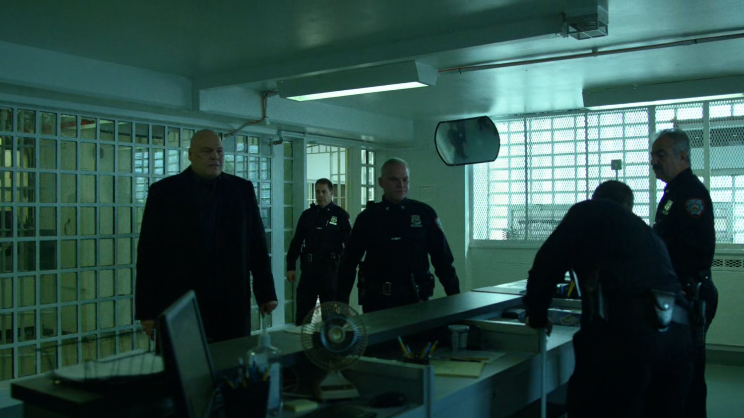 Wilson Fisk is checked into Ryker's Island correctional facility.