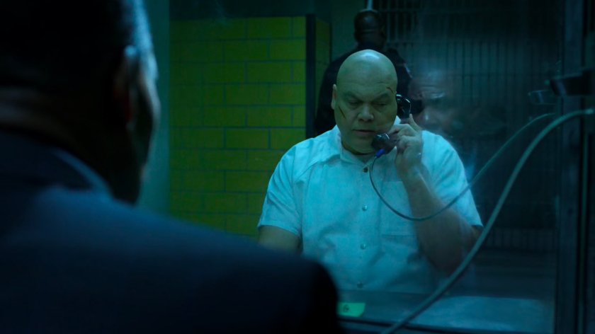Fisk on the phone with his lawyer at Ryker's Island correctional facility.