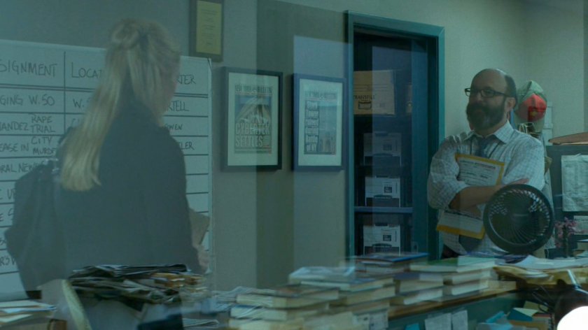 Karen talking to Ellison in New York Bulletin bullpen.