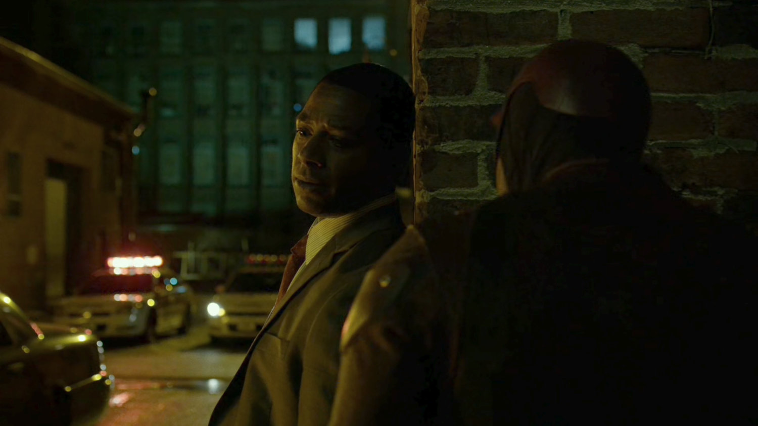 Detective Mahoney and Daredevil outside "The Farm."