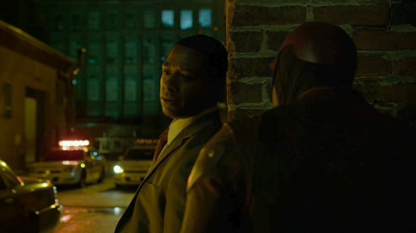 Detective Mahoney and Daredevil outside "The Farm."