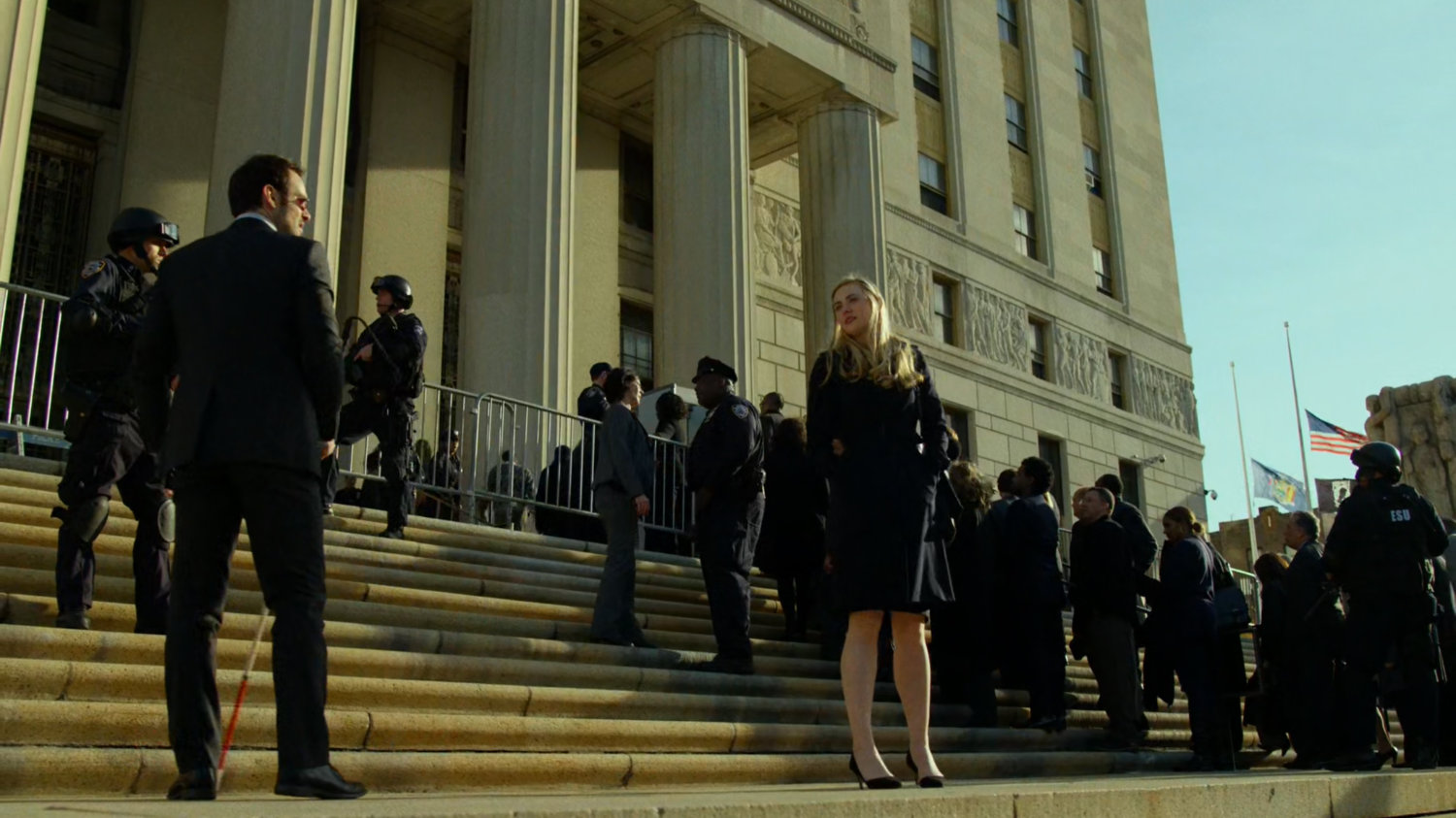 Matt and Karen with police officers and others outside the Courthouse.