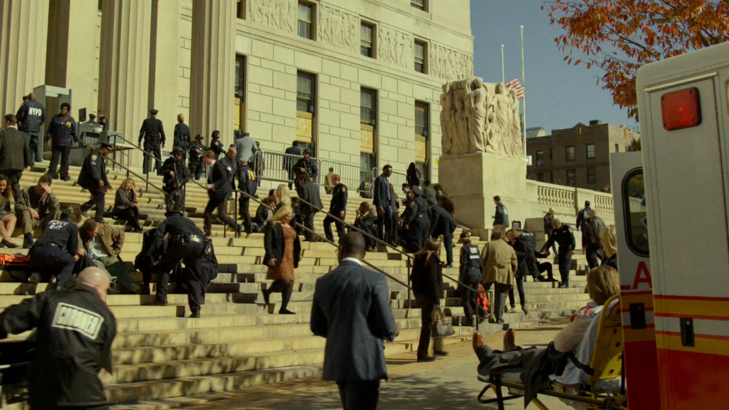 A large crowd outside the courthouse.