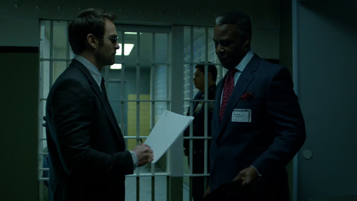 Matt with lawyer Donovan inside Ryker's Island correctional facility.