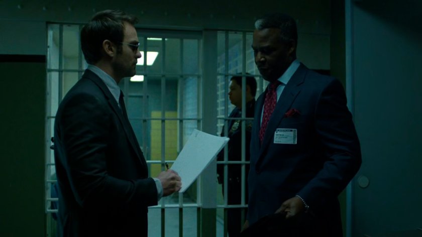 Matt with lawyer Donovan inside Ryker's Island correctional facility.