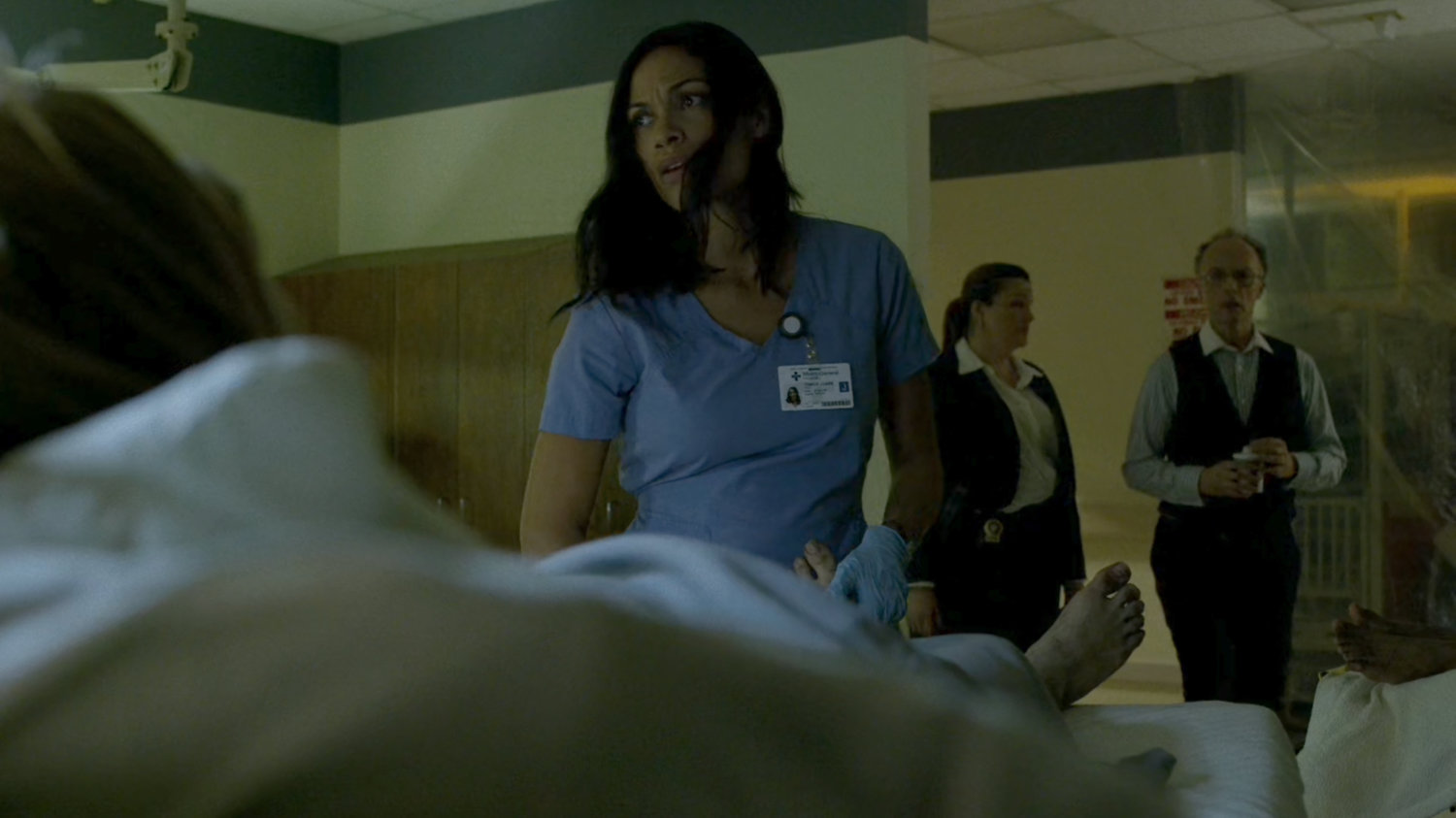 Claire and Stan with Officer Thompson in the remodeled wing of Metro-General.