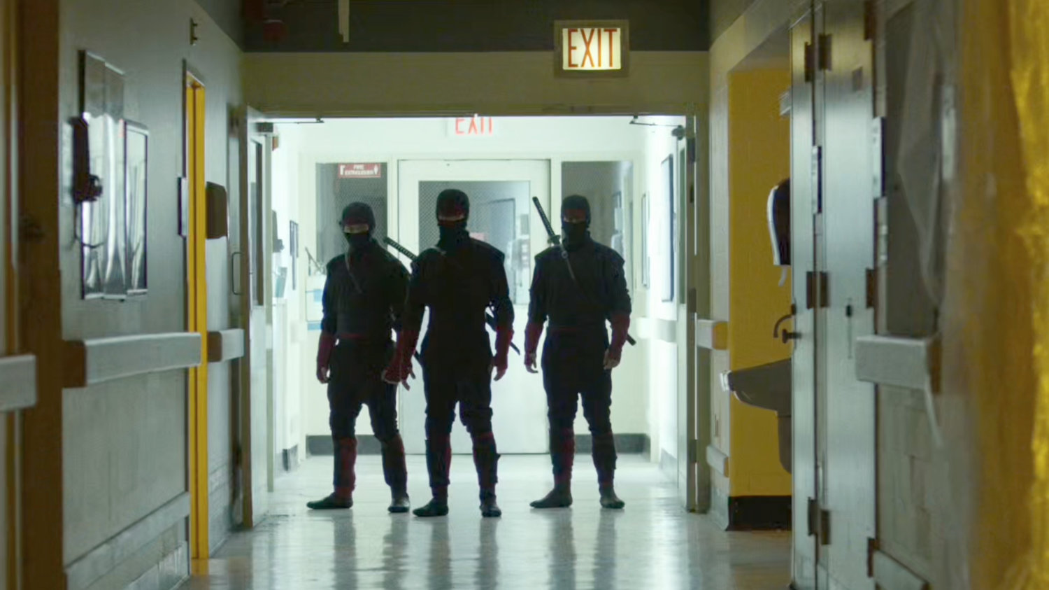 Three Ninjas of The Hand in a hallway of the remodeled wing of Metro-General.