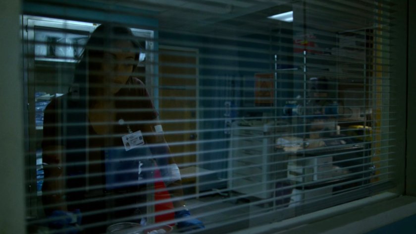 Matt and Claire in a supply room in Metro-General hospital.