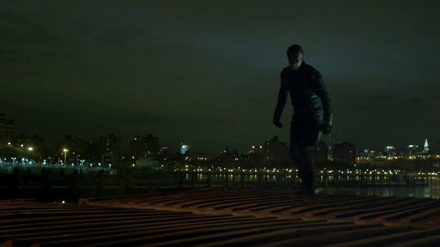 Daredevil on shipping container above Pier 81.
