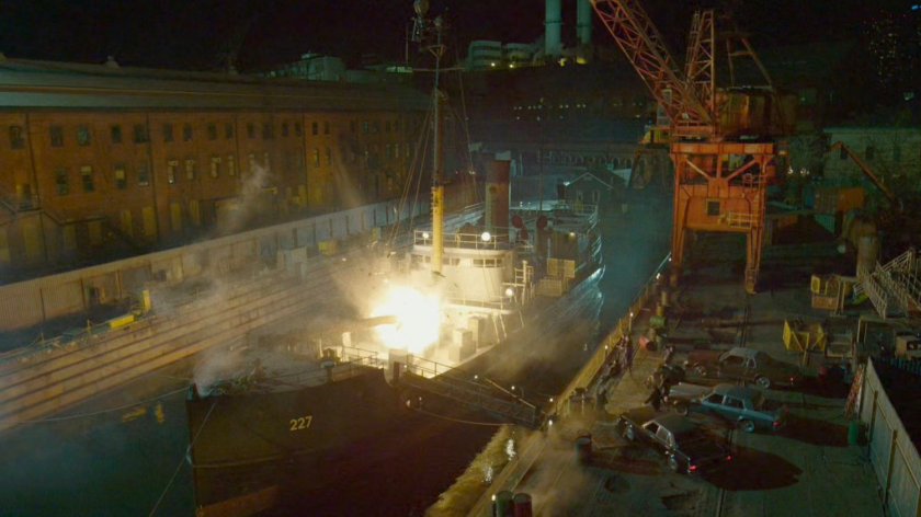 The Blacksmith's boat explodes at Pier 81.