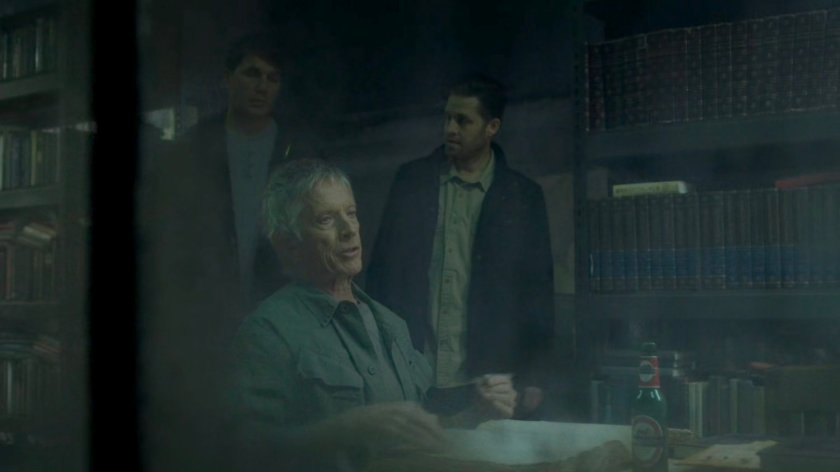 Stick and his two soldiers in the Chaste library.