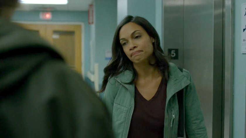 Claire talking to Foggy by 5th floor elevator in Metro-General.