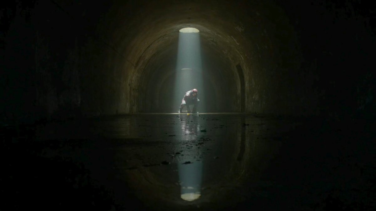Matt landing in an abandoned tunnel.