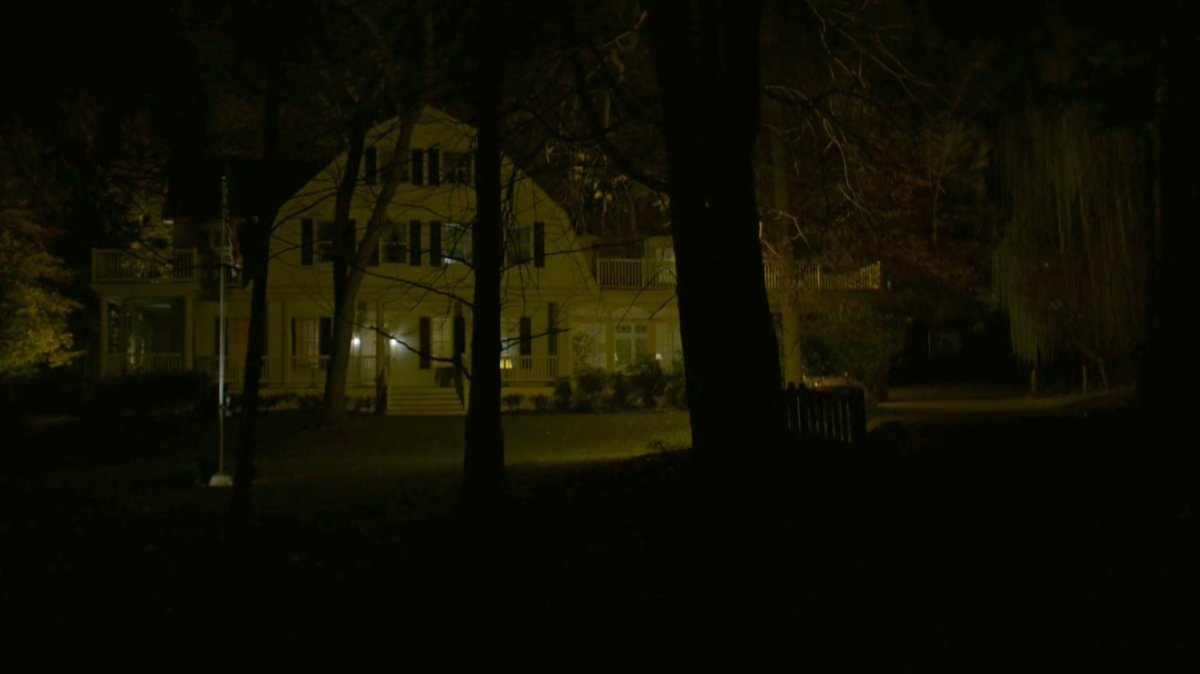 Ray Schoonover's house at night.