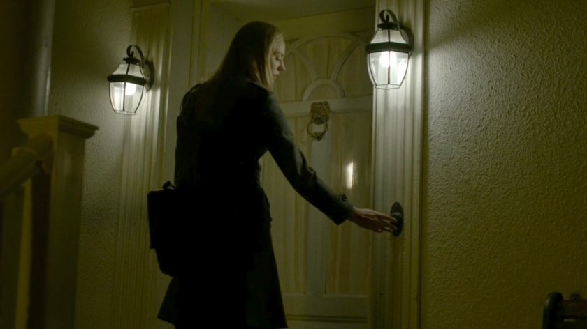 Karen rings the doorbell at Schoonover's house.