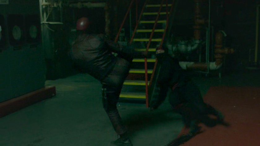 Daredevil fights the Hand in an abandoned steam plant.