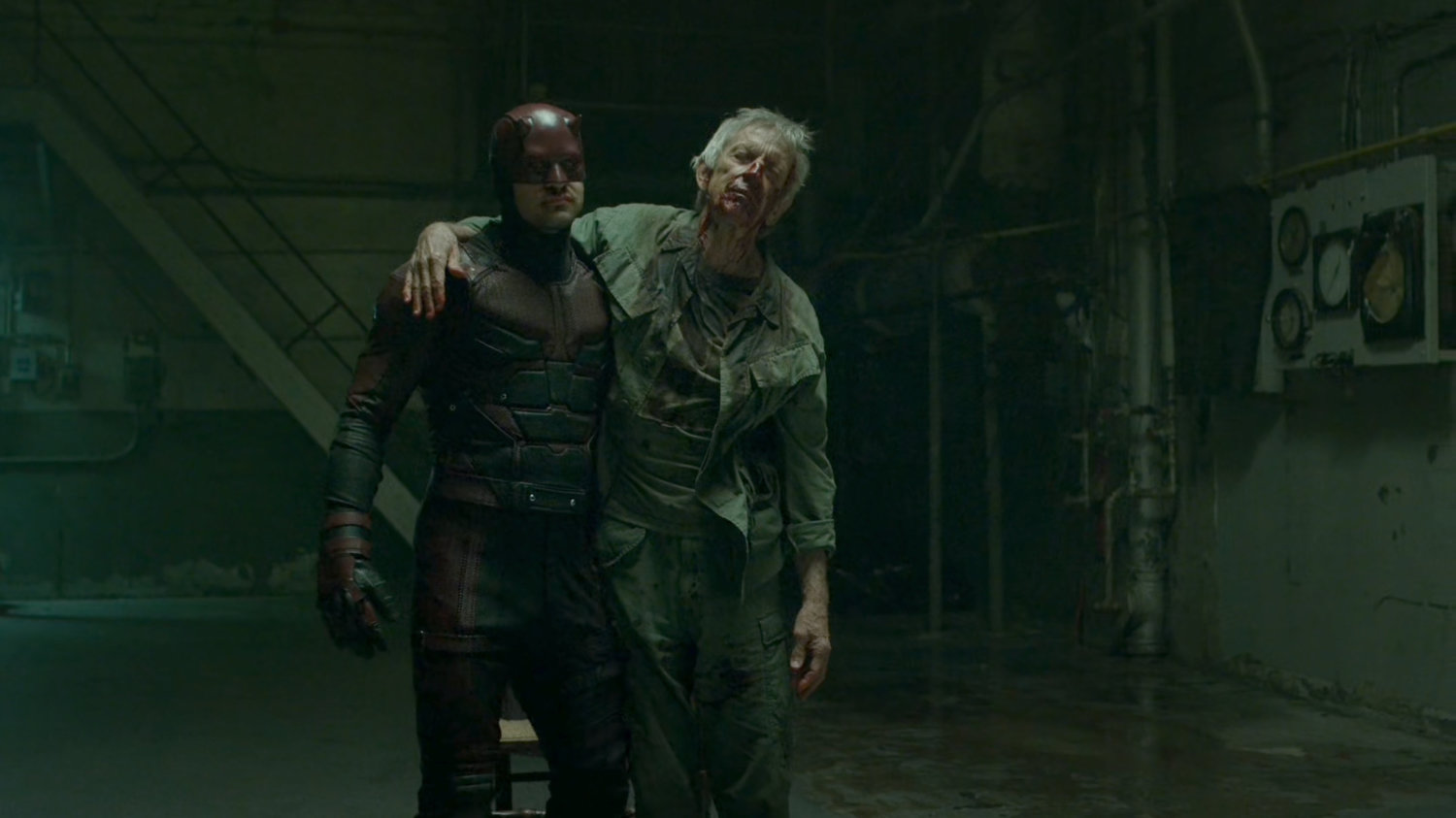 Daredevil helps Stick through an abandoned steam plant.